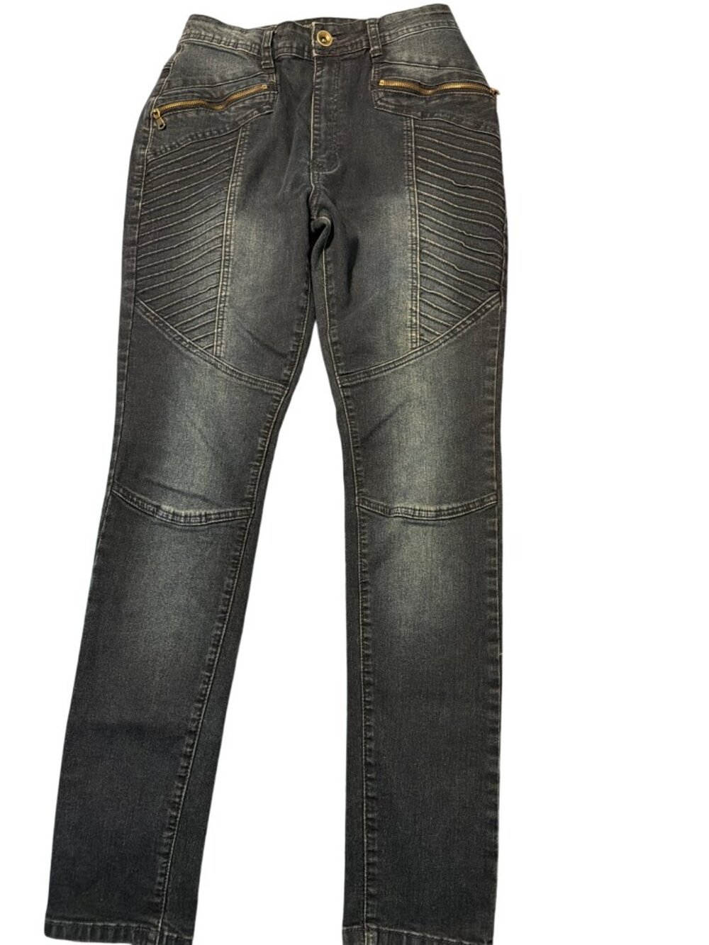 Redfox Moto Skinny Jeans Dark Blue Zippers Ribbed Panels Cotton Blend Size 13